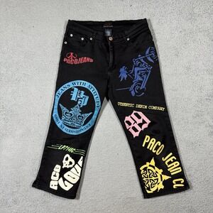 Y2K black Women's Low Rise Paco Jeans Graffiti Design Size 11